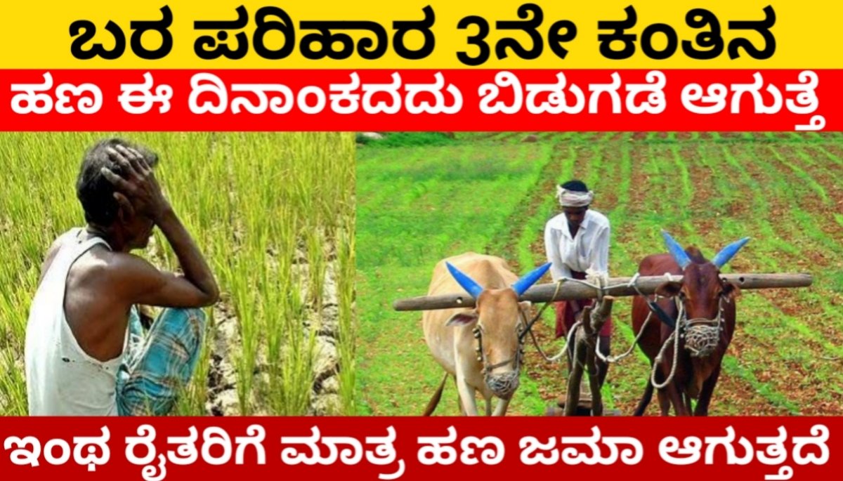 ಬರ ಪರಿಹಾರದ 3ನೇ ಕಂತಿನ ಹಣ ಈ ದಿನಾಂಕದಂದು ಬಿಡುಗಡೆ ಆಗುತ್ತೆ! | ಇಲ್ಲಿದೆ ಸಂಪೂರ್ಣ ಮಾಹಿತಿ | Bele parihara 3rd payment